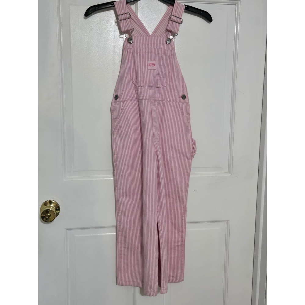 Key Premium Kids Bib Overall pink white‎ stripe NWT sz 5